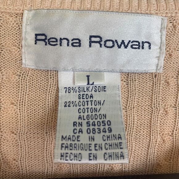 Vintage Rena Rowan Cable Knit Cardigan Peach Size Large Classic Cozy Sweater - Picture 3 of 8